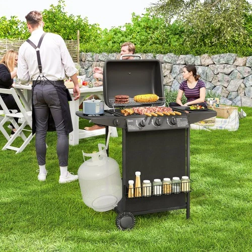 Outsunny 4 Burner Gas Barbecue Grill ,BBQ Grill with Lid