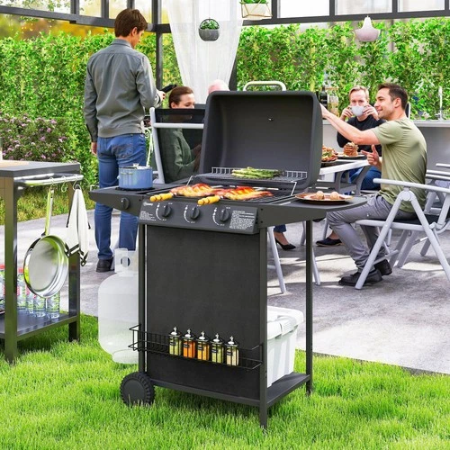 Outsunny 4 Burner Gas Barbecue Grill ,BBQ Grill with Lid