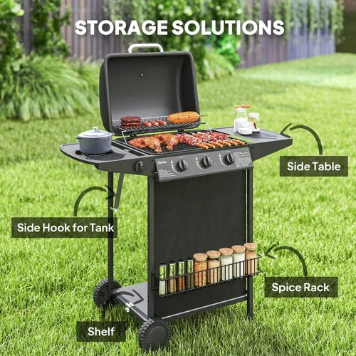 Outsunny 4 Burner Gas Barbecue Grill ,BBQ Grill with Lid