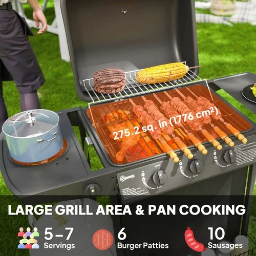 Outsunny 4 Burner Gas Barbecue Grill ,BBQ Grill with Lid